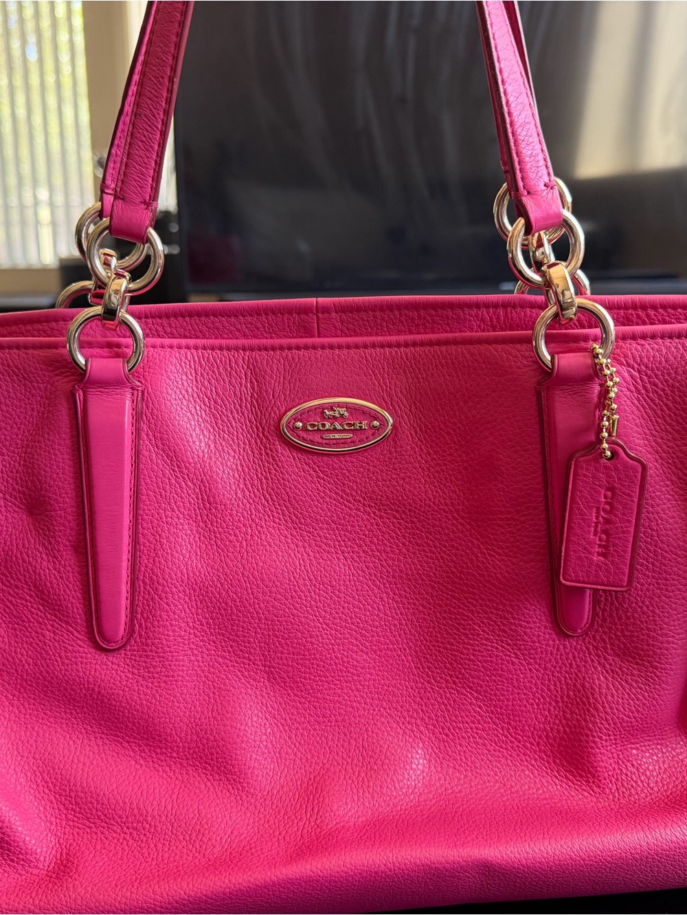 Coach Hot Pink Leather Tote with Gold-Tone Accents 33961